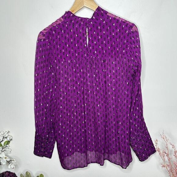 BA&SH Cabri Metallic Sheer Blouse Plum Purple Sz M {MM34} - Picture 7 of 9